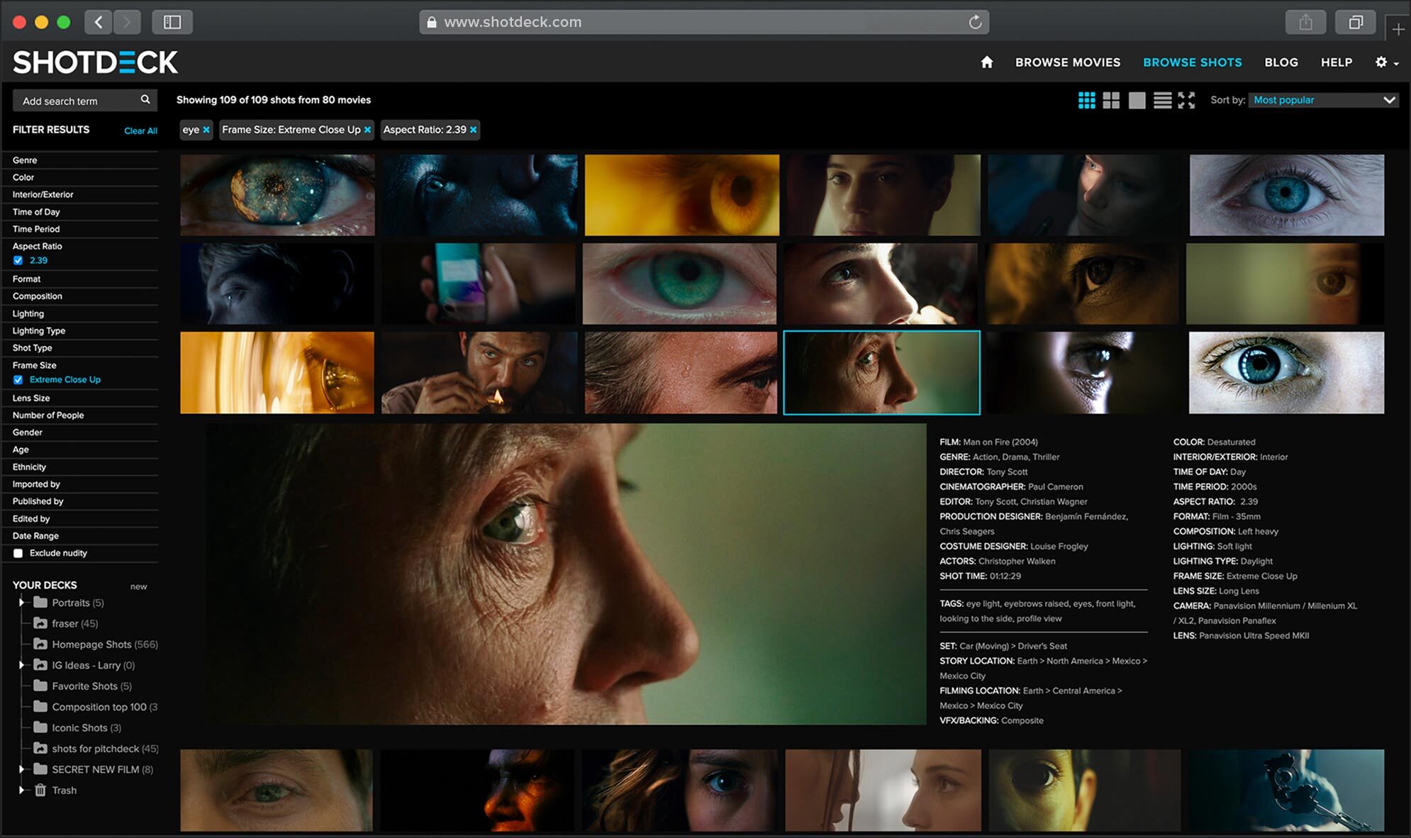 SHOTDECK :: Fully Searchable High-Res Movie Images